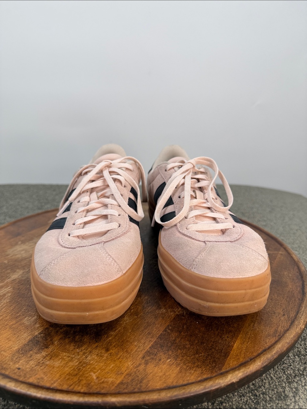 adidas Shoes Wm 8.5 Pink Suede Platform Sneakers Black Stripes - Picture 2 of 11